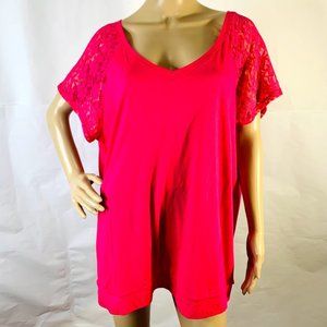 Esperanza Shirt Top Pink Floral Mesh Sheer Sleeves